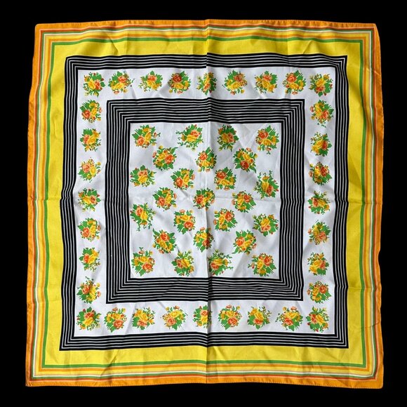 Vintage Scarf Italian Floral Yellow Orange 1970s Flowers Italy Baar & Beards - Picture 2 of 8